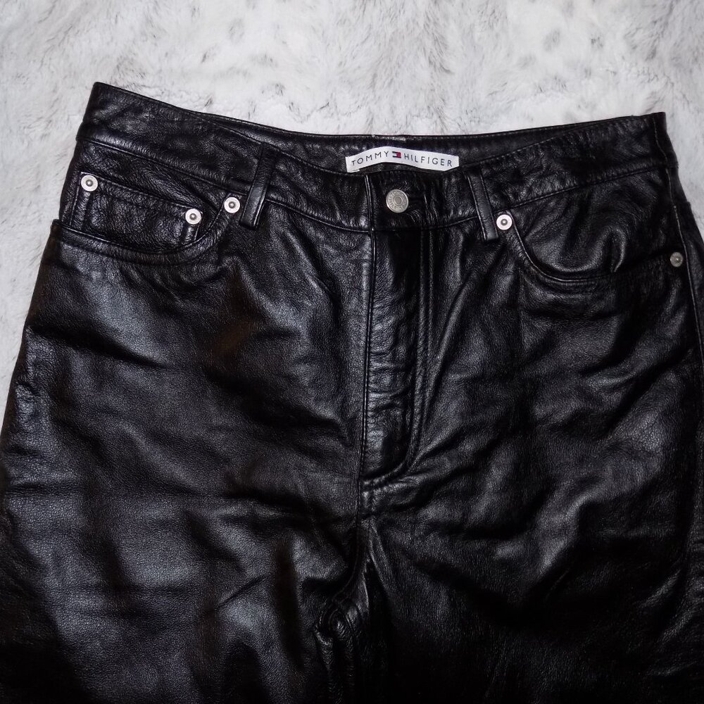 Tommy Hilfiger 100% Leather Straight Leg Pants - Black - Picture 3 of 14